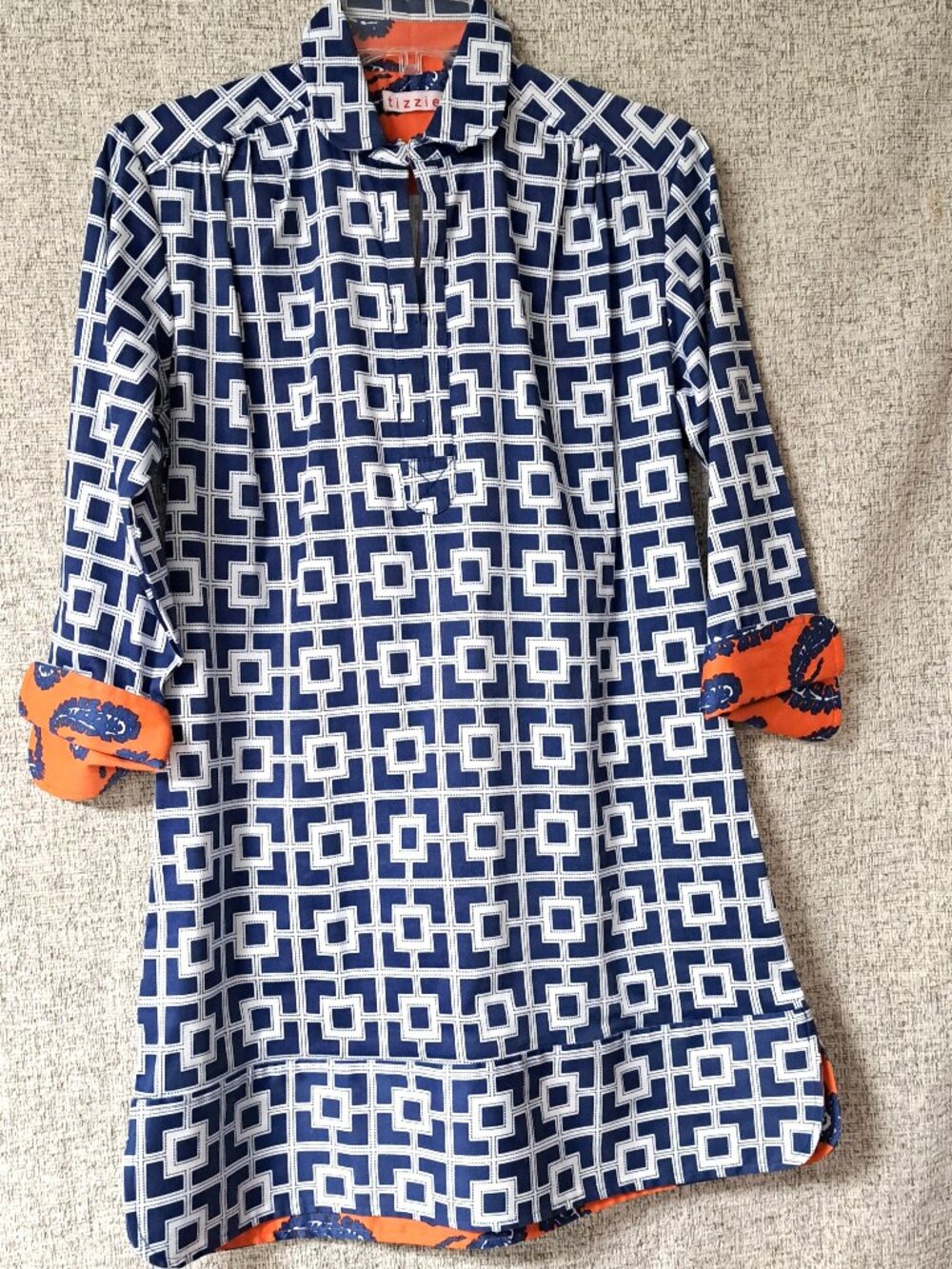 TIZZIE BRAND LADIES DRESS NAVY WHITE ORANGE PAISLEY SIZE X- SMALL